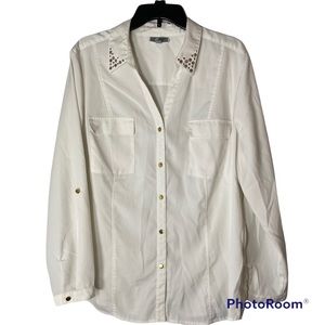 J M Collection Embellished Collar Women’s Blouse Shirt White Polyester 18